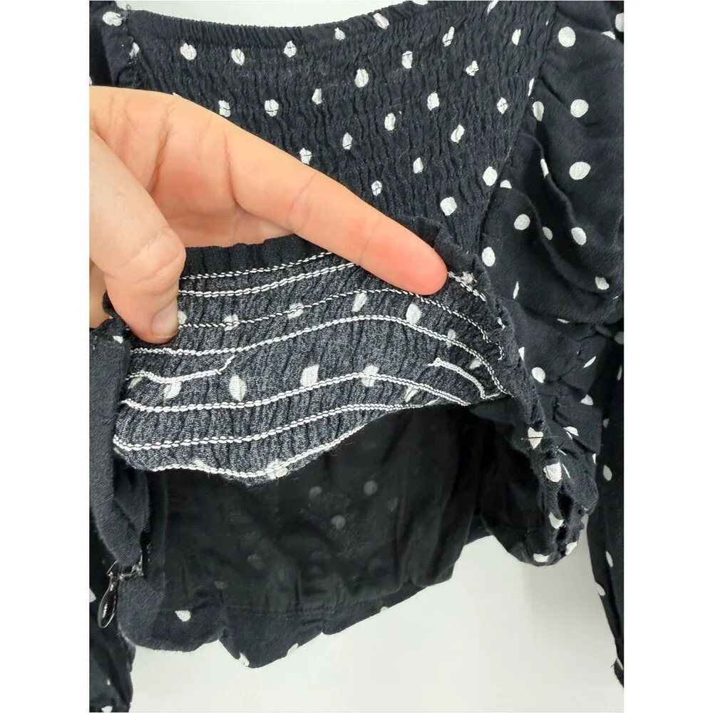 Zara Ruched Puff Sleeve  Polka Dot Crop Top | Black / White | Small